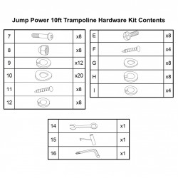 Screws, Nuts, Bolts and Washers for Jump Power 10ft Trampoline